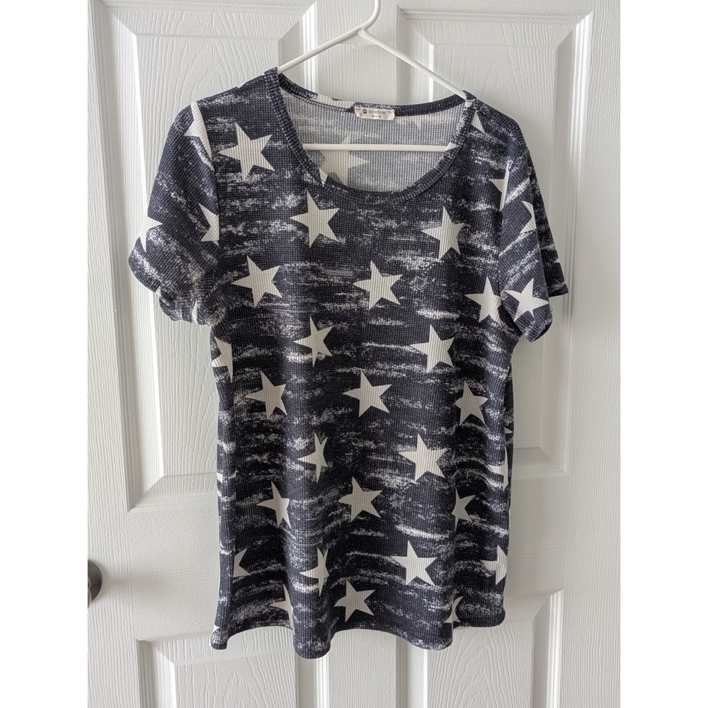 Bombom Tunic Shirt Blue White Stars Women's Size XL
